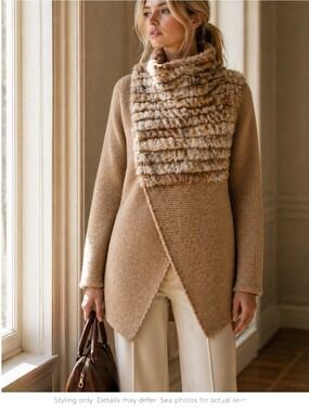 Camel Fur Trim Coatigan Boho Luxe Knit Jacket XS S